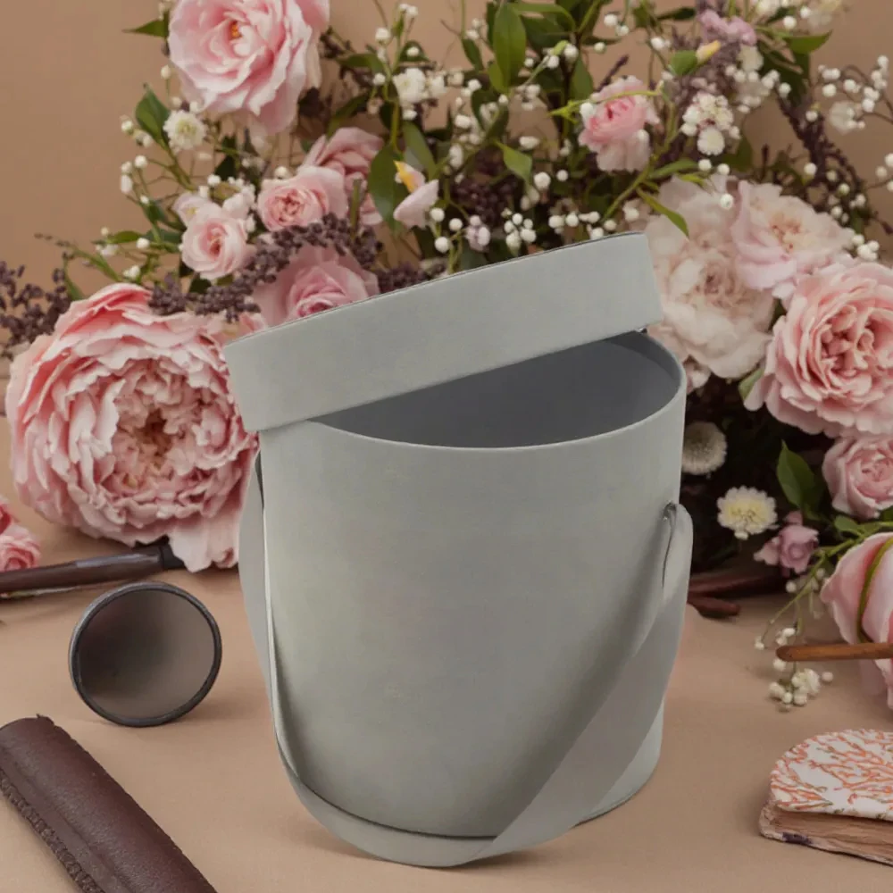 Luxury Flower Packaging Box Custom Logo Velvet Big Round Hat Gift Box With Handle