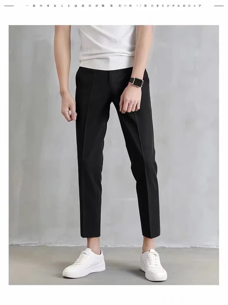Cross-border menswear 28-40 size light business simple straight slim nine-point suit pants