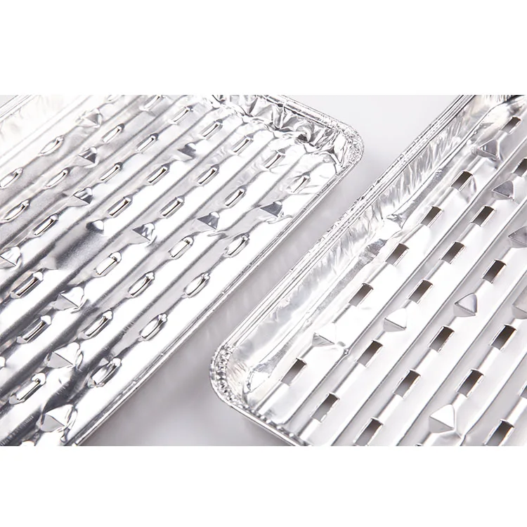 product 1000ml certified durable broiler pans rectangle disposable tin foil bbq grill perforated aluminum foil bbq tray with holes-5
