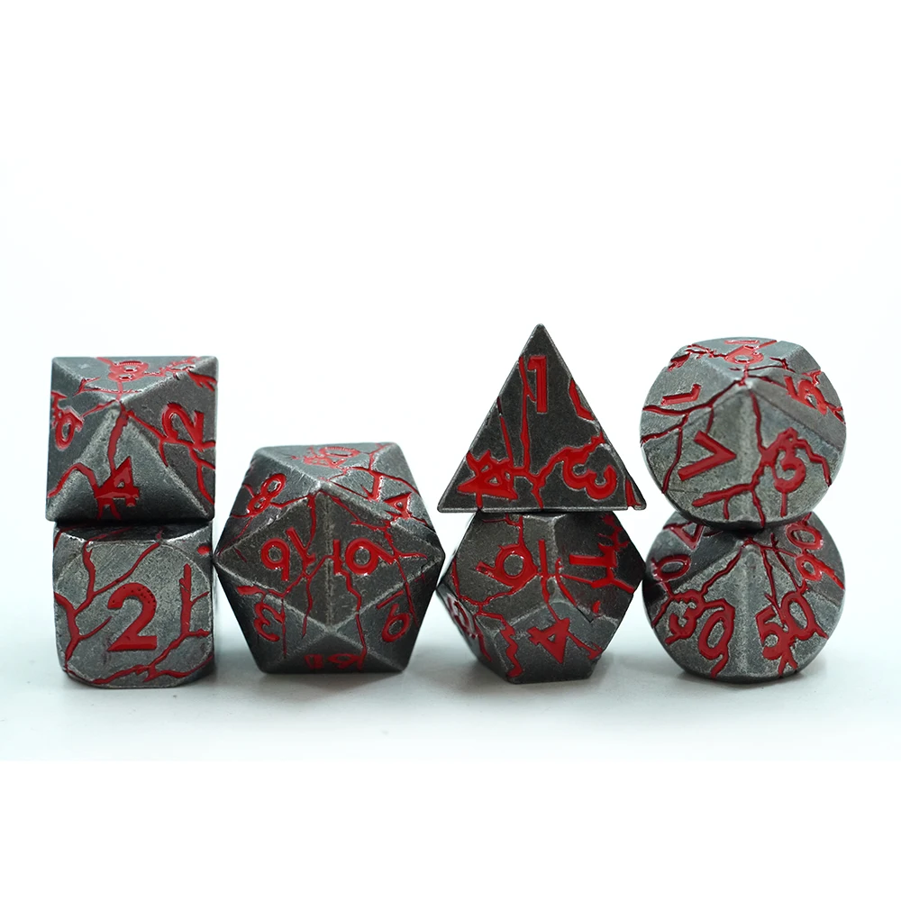 Venda en Gros Daus de Metall Calents Daus de Sang D&D Conjunt de Daus Metàl·lics Trencats D4 D6 D8 D10 D12 D20 D% per a Jocs de Taula D&d