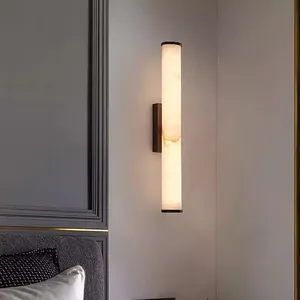 Modern Villa Living Room Background Wall Lamp Spanish Natural Marble Full Copper High-End Bedside Wall Lamp Home Office Recessed