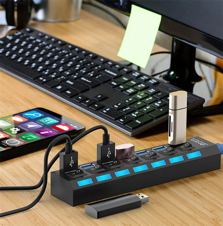 Док-станция Usb 3,0 разветвитель многопортовый адаптер 7 портов Usb концентратор 3,0 с адаптером питания для ноутбука
