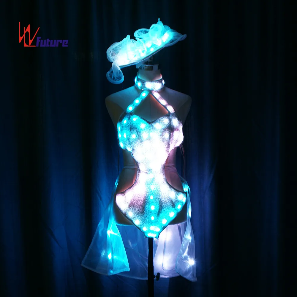 Programmable Full Color LED Light Club Dresses LED Sexy Costumes LED Sexy  Bikini Glow in the Dark Dance Costume 1 Piece Adults