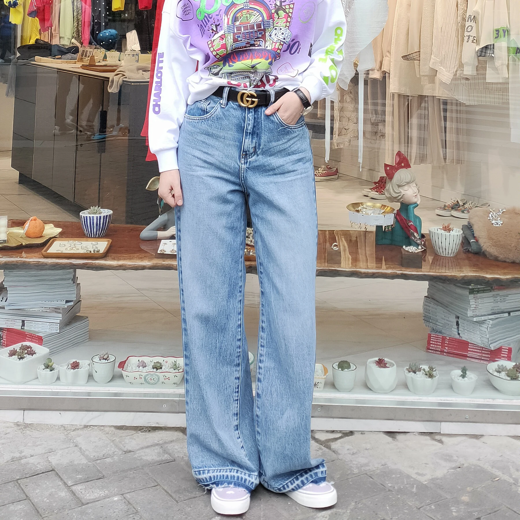 Pantalon holgado de mezclilla Clearance