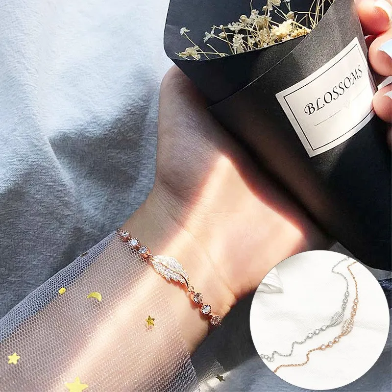 KAKODIY Elegant Design Rhodium Rose Gold Plated 925 Sterling Silver Bracelet Hypoallergenic 5A Zirconia Leaf Chain Bracelet for Women detail 2