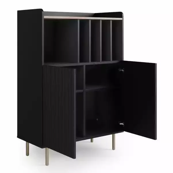 Vinyl Cabinet with Fluted Doors Vinyl Record Storage Cabinet with Metal Legs for Living Room,Bedroom,Office Record Player Stand