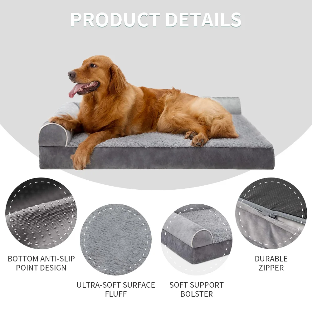 Hot Selling heavy duty extra large soft faux fur xl xxl orthopedic egg crate memory foam pet dog sofa bed with sides details