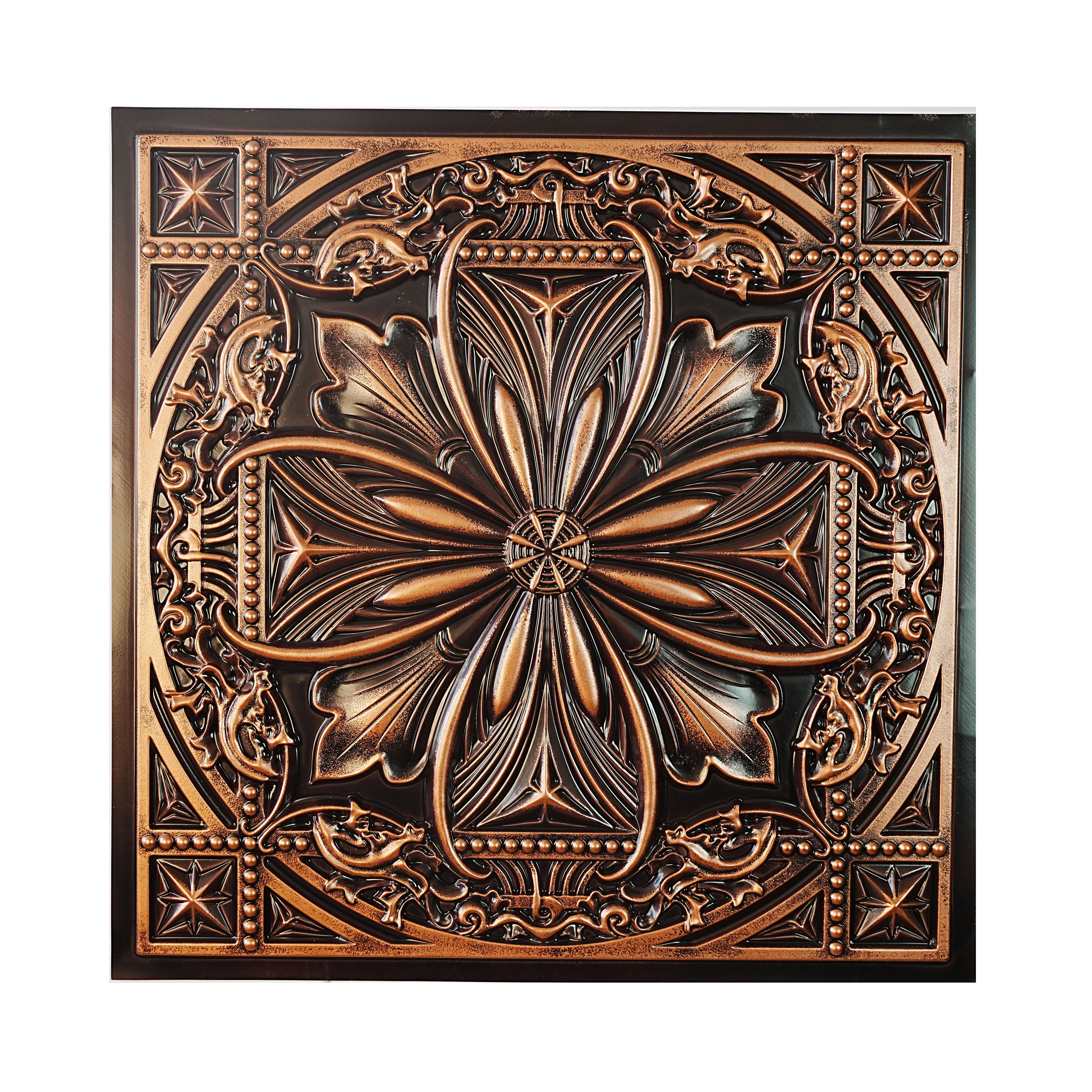 3D Embossed Wall Panels PVC Faux Tin Painting Tile Artistic 3D Ceiling Tile for Cafe Club PL10 Traditional copper PAINTSDECOR