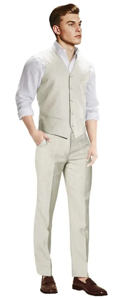 Ensemble de costume en lin pour hommes, pièces, coupe Slim