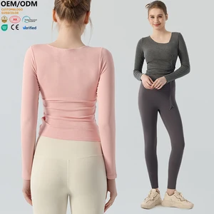 XW-MZ-403 Wholesale New Design Breathable Custom Casual Versatile Drawstring Long Sleeve Skinny Chest Pad Women's Sports Top