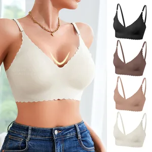 European American Style Women's Comfortable Non-Rimless Naked Seamless Bra Invisible Liquid Foundation Bra Underwear