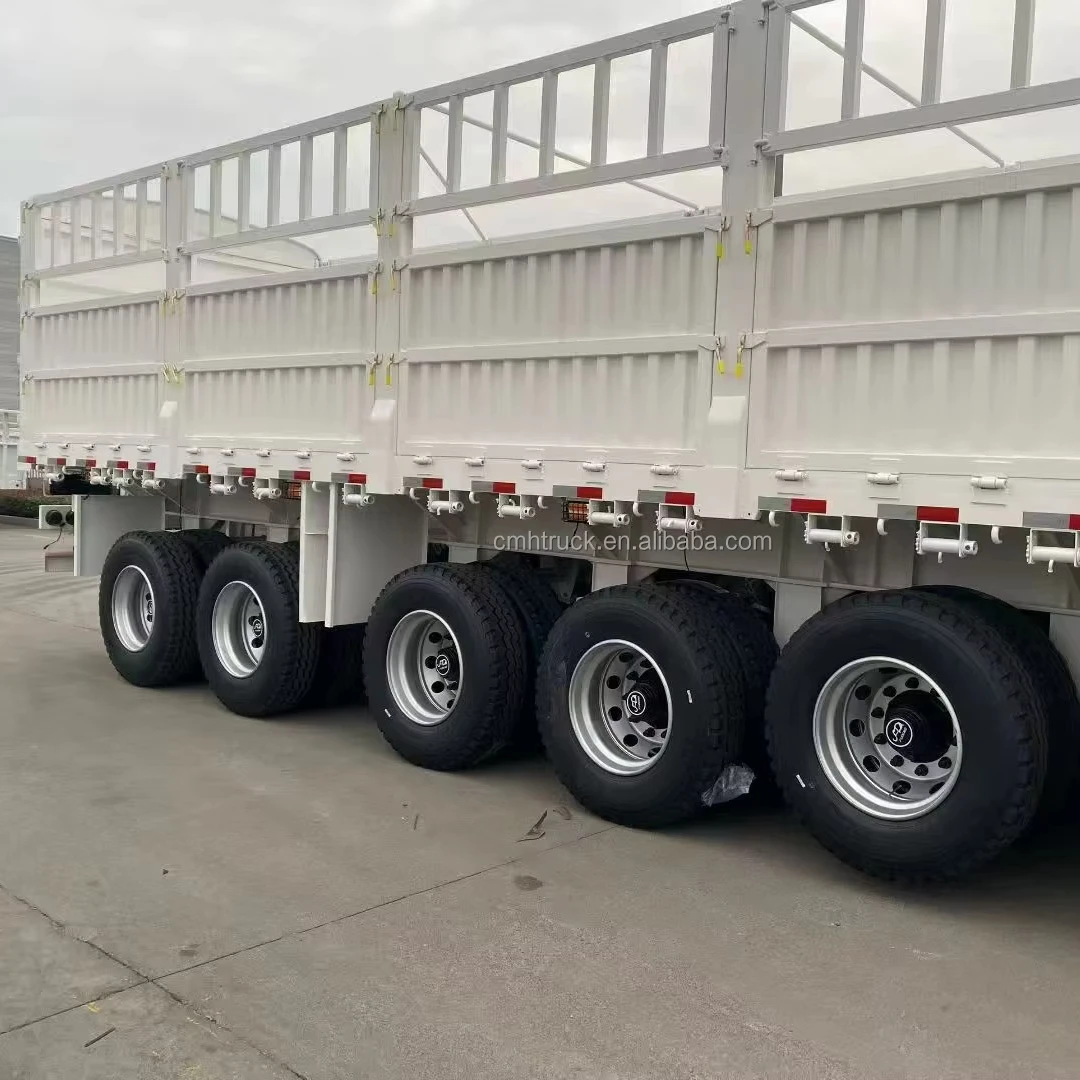 remolque semirremolque de acero nuevo de 5 ejes, 100 toneladas, para transporte de ganado, con ejes, vallas laterales para transporte de animales