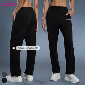 Janya Loose Hidden Drawstring High Waist Quick Dry Breathable Solid Jogger Track Pants Casual Running Sports Pants with Zip Legs
