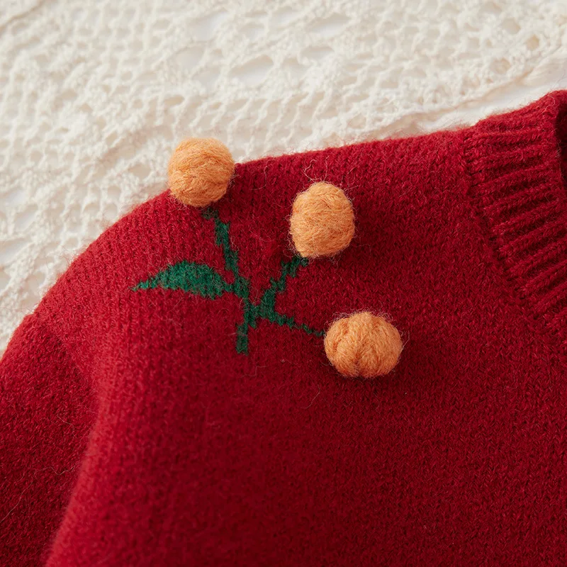 Girl cherry pullover sweater baby wear baby knit organic cotton