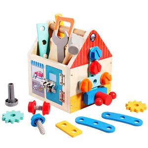 Multifunctional Wooden Toolbox for Early Education Busy Blocks Disassembly Nut Handheld Tool Basket Children's Educational Screw