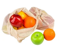 Low MOQ Eco Friendly organic Foldable Fruit Reusable Cotton Mesh Grocery net bag 2024 polyester cheap OEM