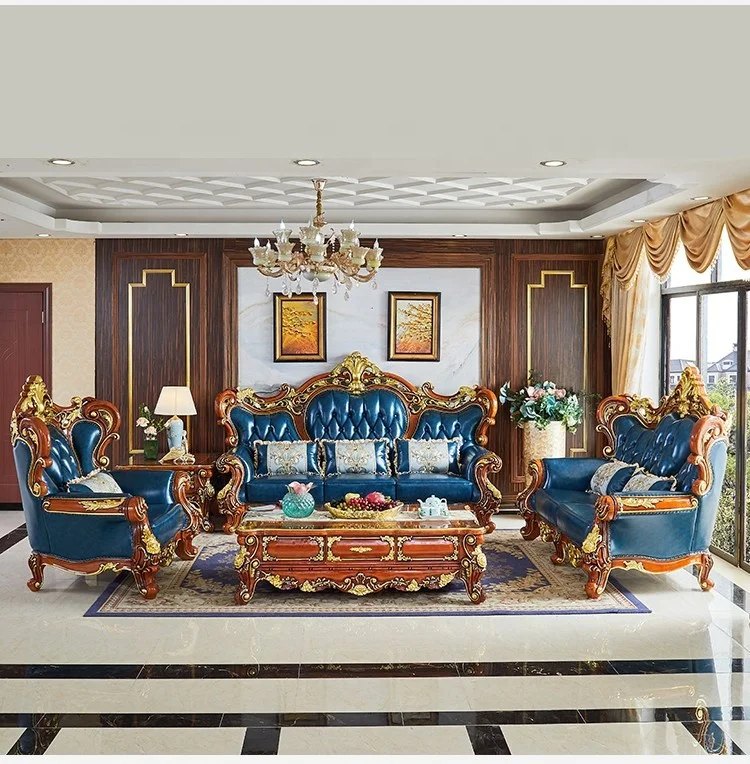 2022 Luxury Furniture Set Living Room Sofa Solid Wooden Luxury Leather