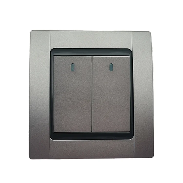 VNX Double Plate Silver UK Standard Modern 2 Gang 2 Way PC Material Electric Wall Switch for Home