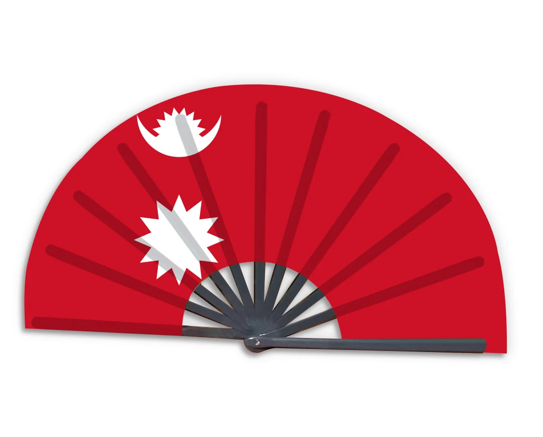New Product Customized National Country Flag Nepal Folding Bamboo Hand Held Fan_voghion.com