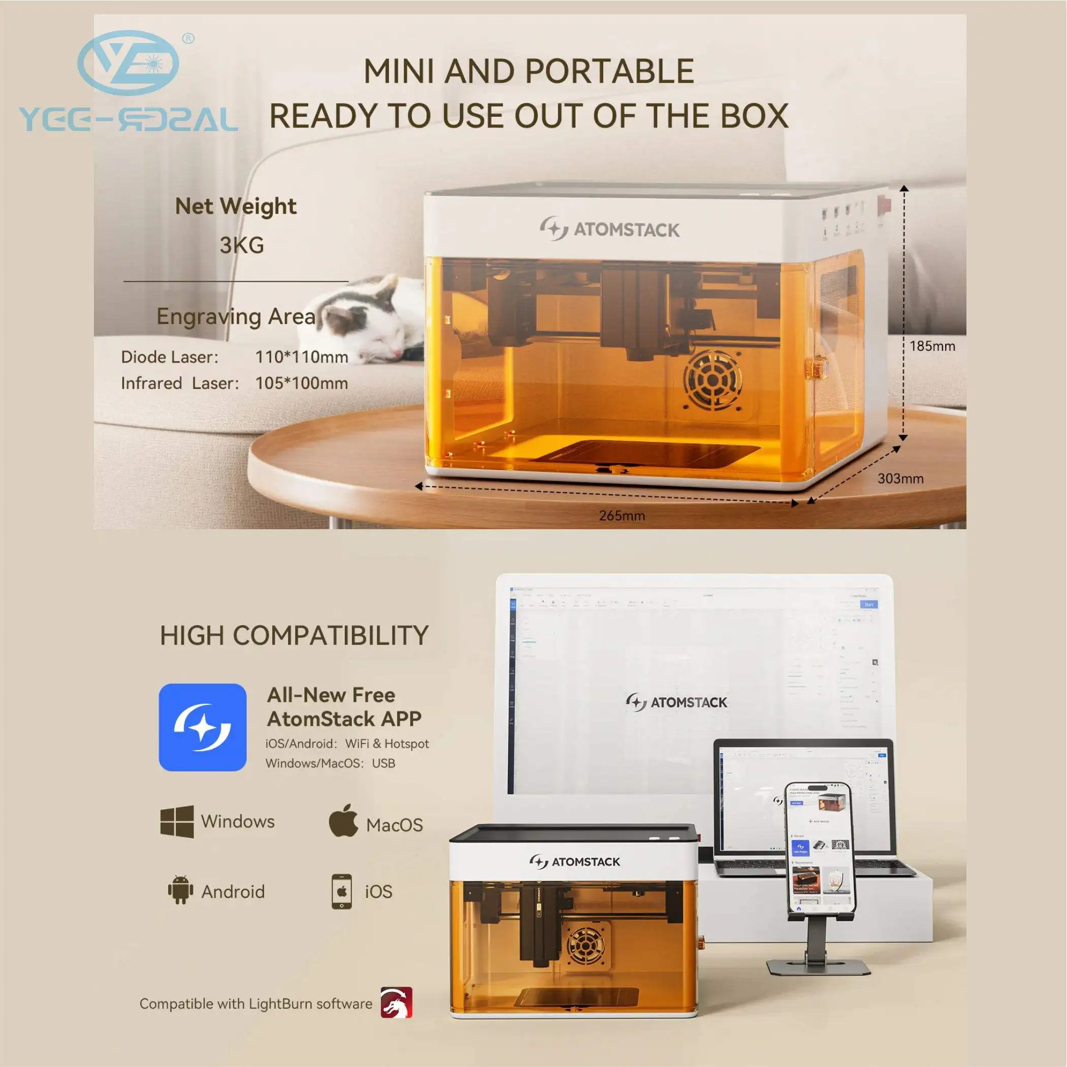 ミニ レーザー 彫刻機 Atomstack P1 Mini デュアルレーザー WiFi対応