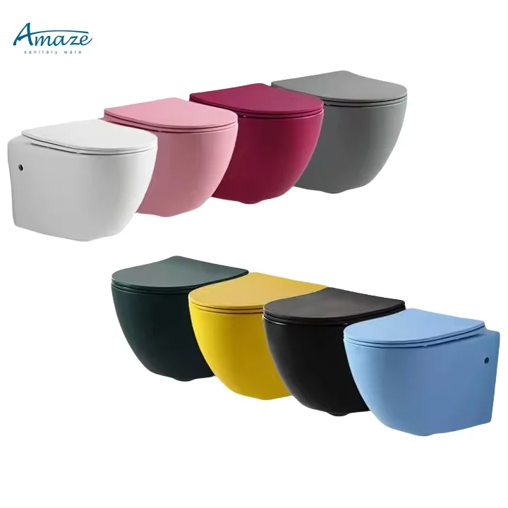 AMAZE Modern Wall Mounted Color WC Sanitarios Toilet One Piece Wall Hanging Concealed Cistern Tank Hotel Ceramic Toilet Bowl