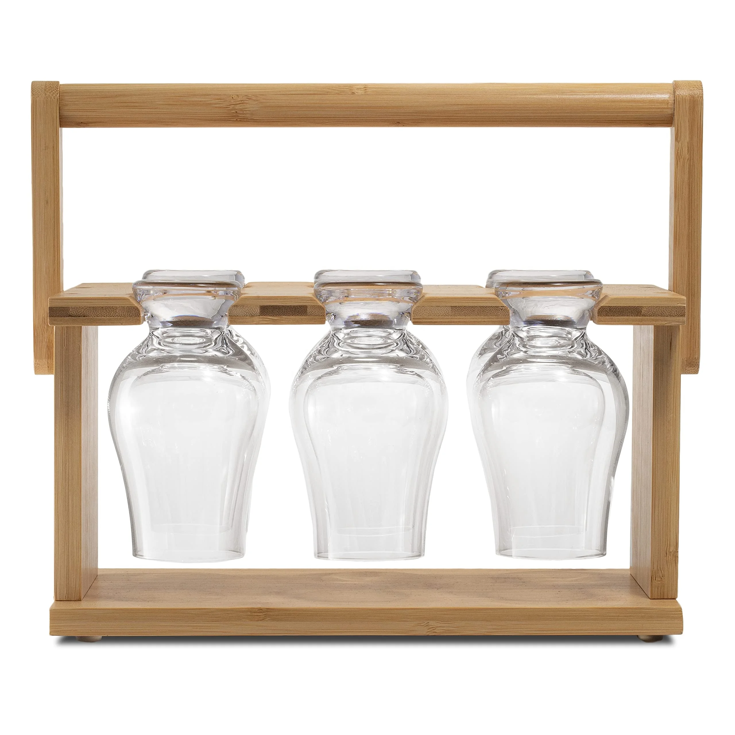 Drying Rack for Whisky Tasting Glassware with 6 Tasting Glasses Bamboo Whiskey Glass Holder Cutlery Storage Rack Wine Hanging