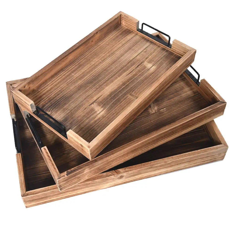 Retro Rectangle Serving Tray Set Of 3 Food Trays For Coffee Table Breakfast Countertop Kitchen Vanity Serve Tray Rustic Grey Buy Rectangle Serving Tray Retro Serving Tray Serving Tray Set Of 3 Product