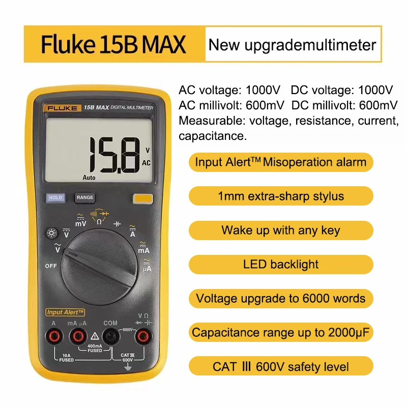 Fluke 15b Max/17b Max Kit Digital Multimeter 6000 Counts Large ...