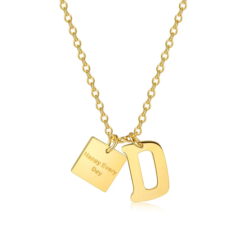 Fashion 18k Gold Plated Jewelry Stainless Steel Square Pendant Engraved  Happy Every Day With Initial Letter D Necklace For Women - Buy Gold Jewelry,Letter  Necklace,Initial Necklace Product on 