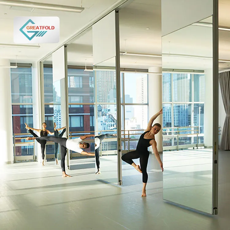 School Mirrored Gym Room Operable Partition Wall Sliding Dance Studio Mirror Movable Partition Wall Panel for Dance Studio