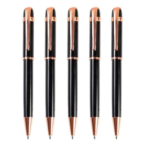 New Luxury Rose Gold Black Metal Ball Pen with Custom Logo Office Supplies High Quality Promotion Twist Metal Ballpoint Pen