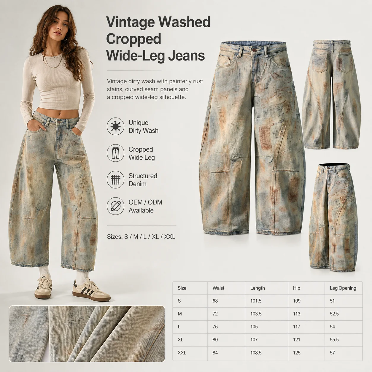 Trendy Brand Yellow Mud-dyed Washed Distressed Jeans High Street Spring American Retro Loose Straight-leg Wide-leg Long Pants