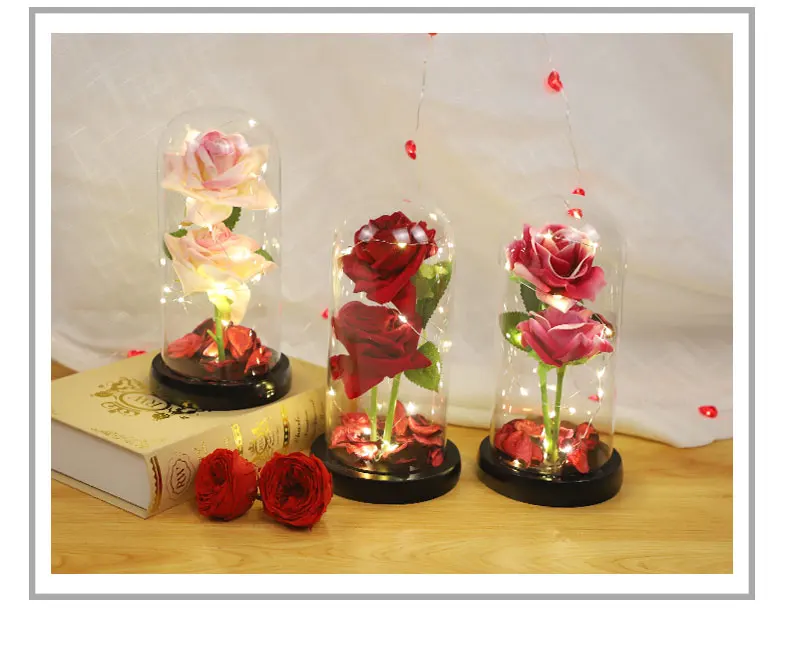 funny valentines day gifts transparent glass dome led light and base artificial flowers for christmas details