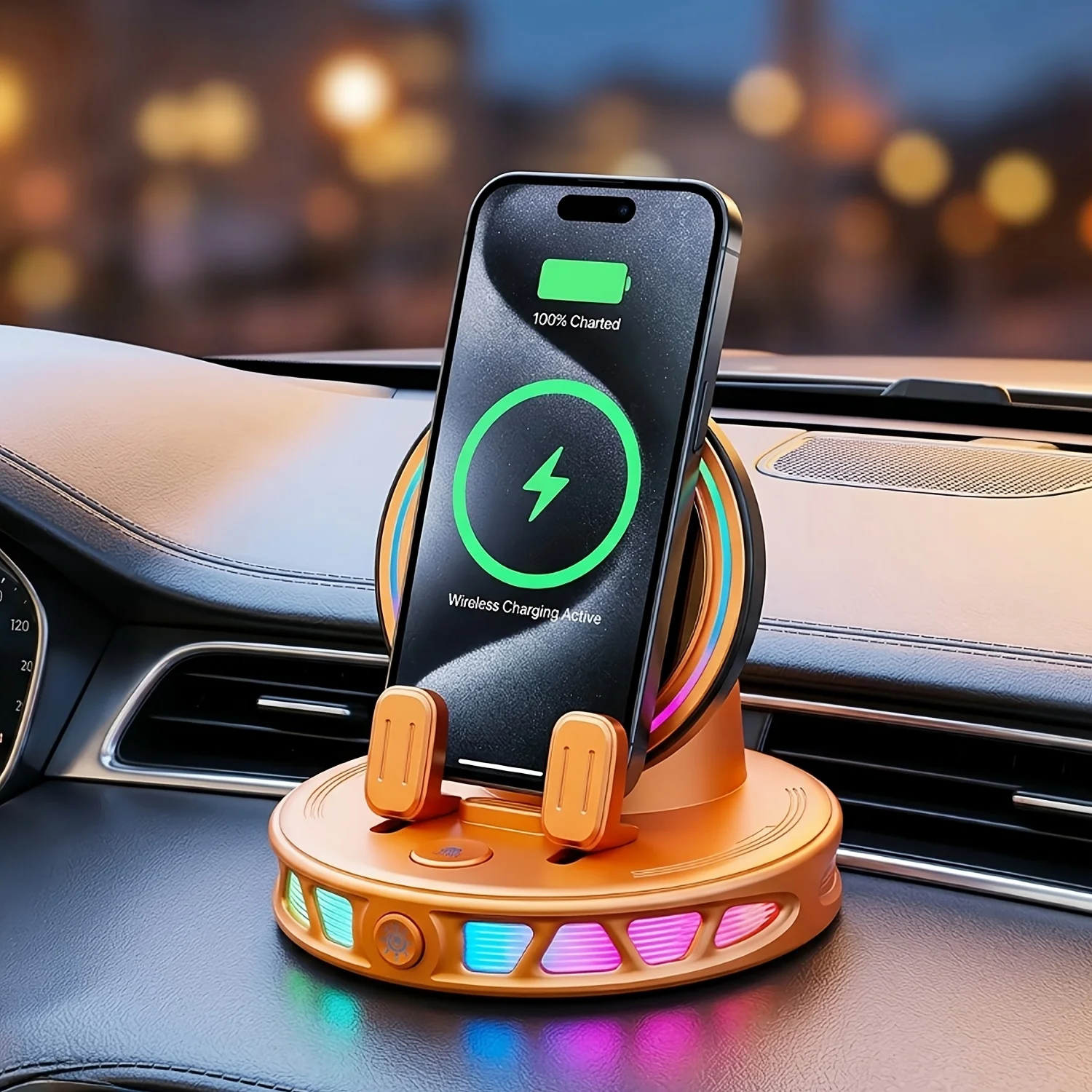 Suction Cup Car Phone Mount (360° Rotation) with LED Light | Gravity-Sensing Auto-Lock Seamless Portrait/Landscape Switching