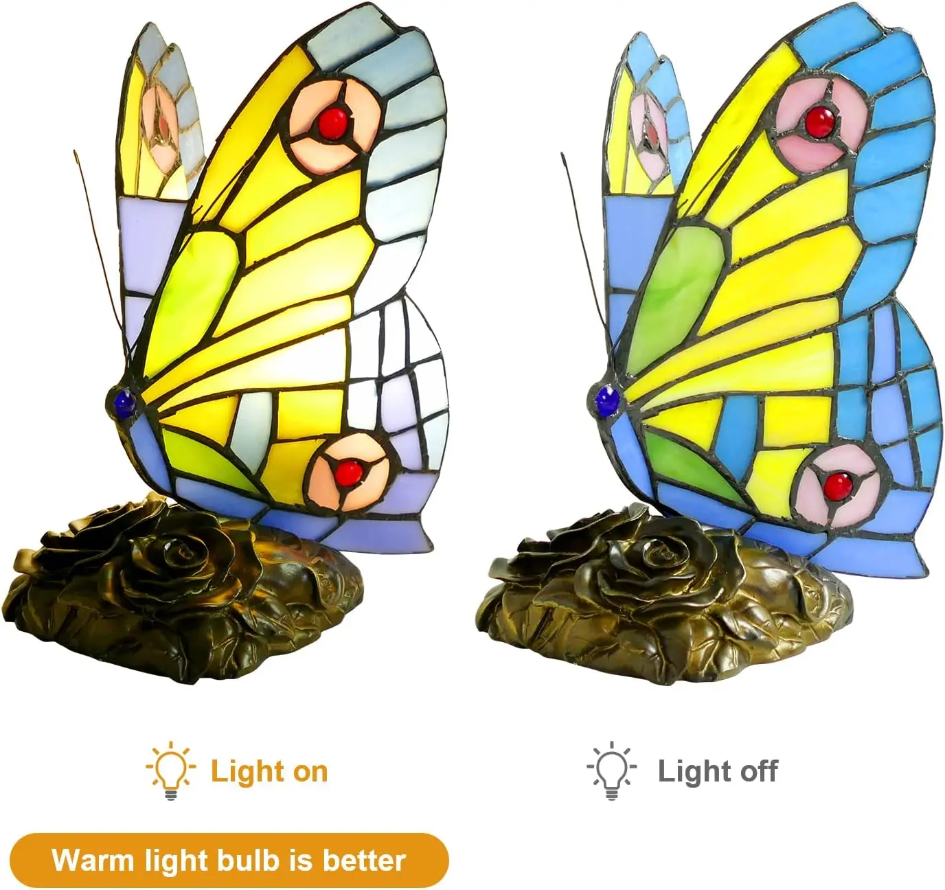 Butterfly Tiffany Style Stained Glass Table Lamp Vintage Table Lamp Night Light LED Bulb Included for Home Room Decor Gift