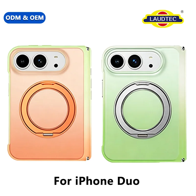 Shockproof Phone Case with 0.5mm Camera Lip Multi-Layer Protection Ring Stand Wholesale for iPhone Duo