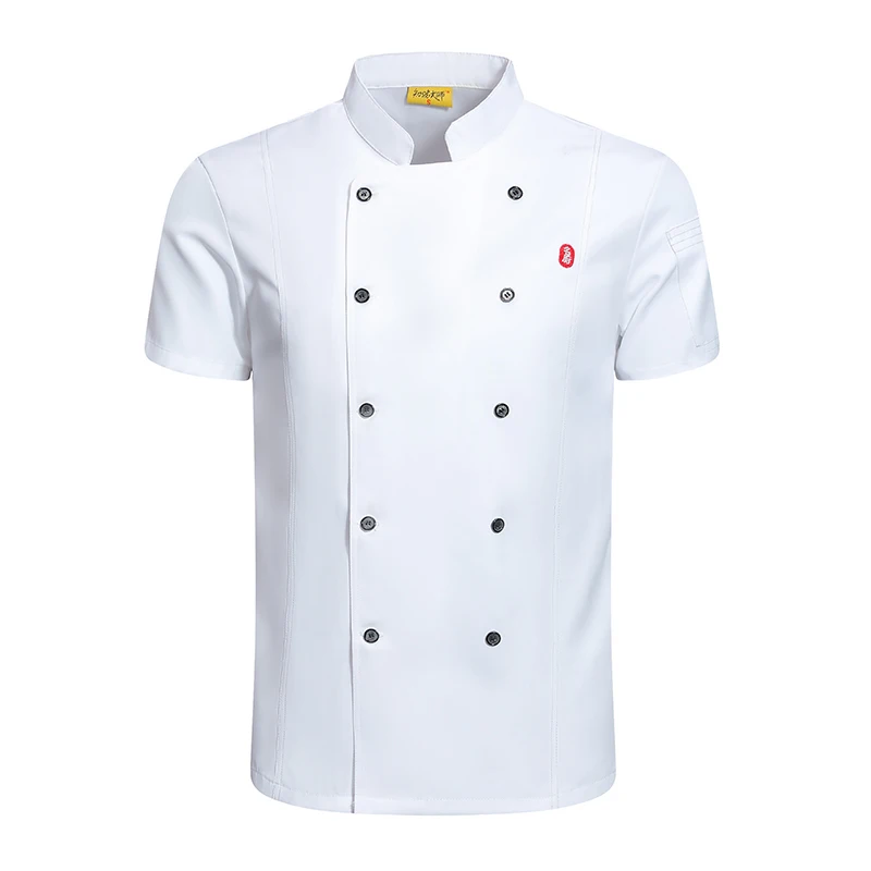 Hotel Catering Work Chef Coats Black Logo Unisex Breasted Restaurant Shirt  Men Chef Waiter Uniform Kitchen Short Sleeve