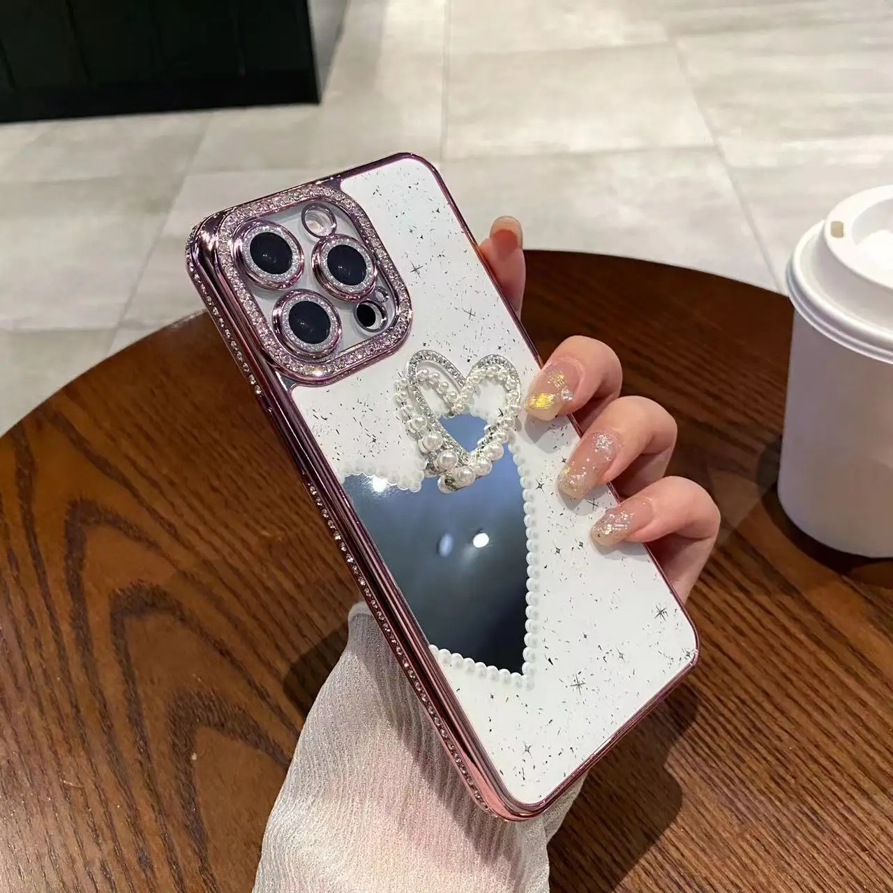 Girl Case Heart Mirror Diamond Mobile Phone Case Women Design Glitter Cell Phone Case for Samsung S23 S24 S25 Plus Ultra