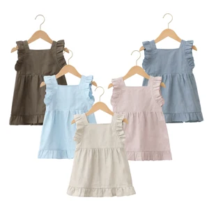 New High Fashion Children Summer Square Collar Knee-Length Skirts Sleeveless Casual Baby Girls Dress