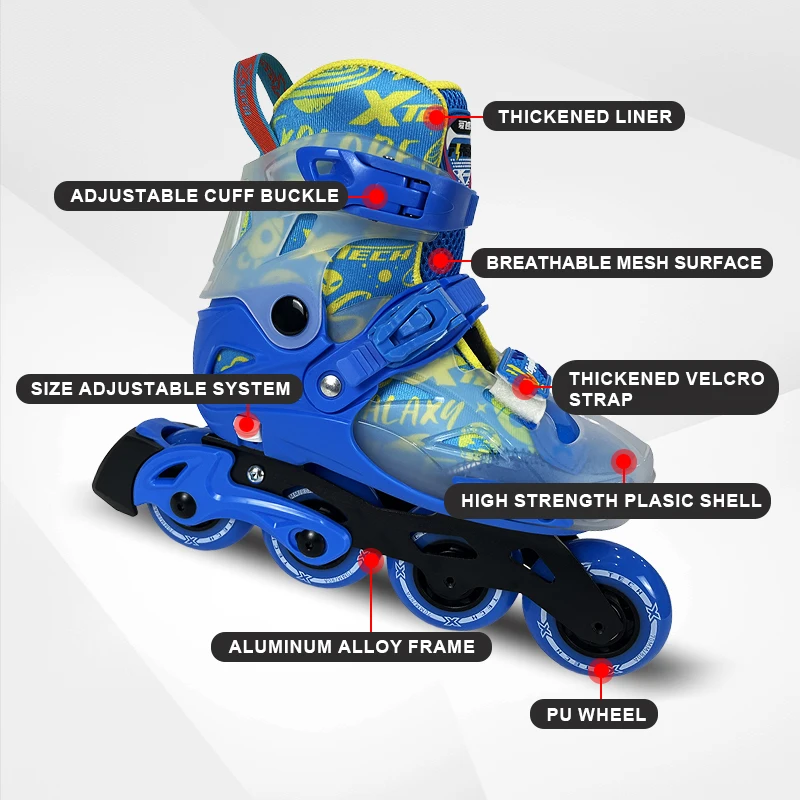 Wholesale X-tech X-C02 Adjustable PU Wheel 4-Wheel ABEC-5 Bearing PP Shell with Fiber TPU Toe Electric Inline Skate Roller