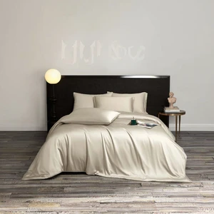 Organic Woven Bamboo Solid Pattern Customizable 300tc All-Season Quality 4-Piece Fitted Bed Sheet Set Duvet Cover Pillowcase