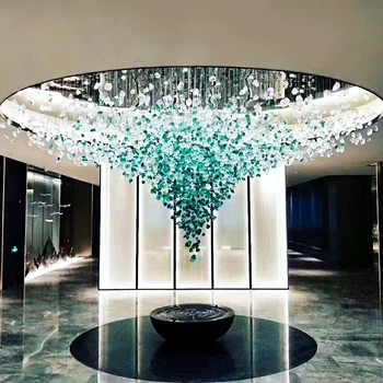 Hot Sale New Design Hotel Lobby hallway glass stone pendant lamp professional customize modern luxury blown glass chandelier