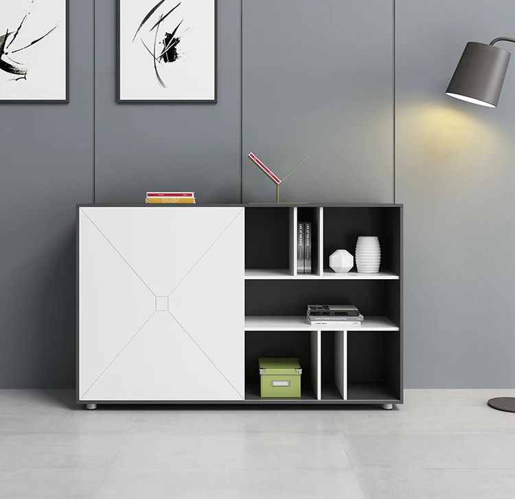 Modern White Melamine Filing Cabinet with Sliding Door