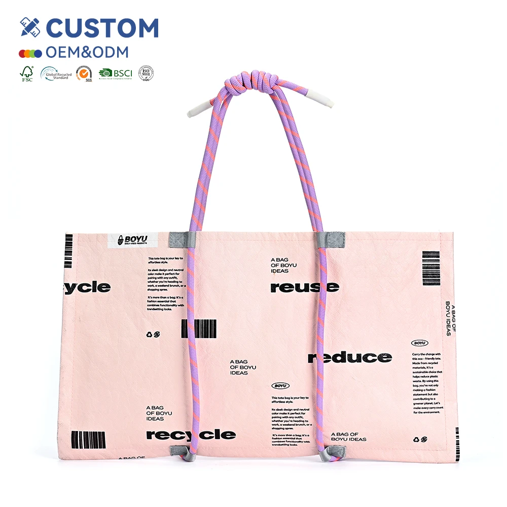 Medium-Sized Eco-Friendly Tyvek Tote Bag Light Strong Reusable Shopping Pouch Screen-Printed Beach Bag Made Dupont Paper Coated details