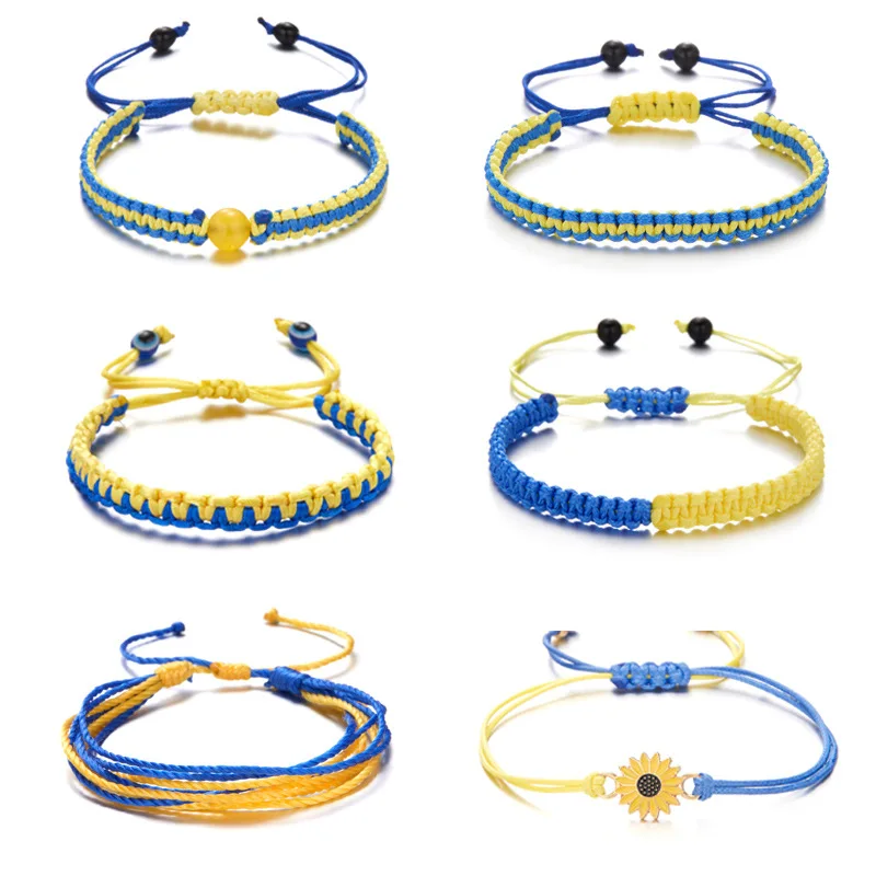 Charm Yellow Blue Ukraine Bracelets for Women Men Handmade Ukrainian Flag Color Woven String Bracelet New Design Couple Jewelry