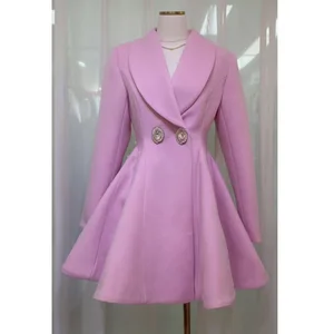 Factory Wholesale Vintage Style Jacket Autumn Winter Lapel Diamond Square Buckle Elegant Party Pink White Mini Coat Jacket