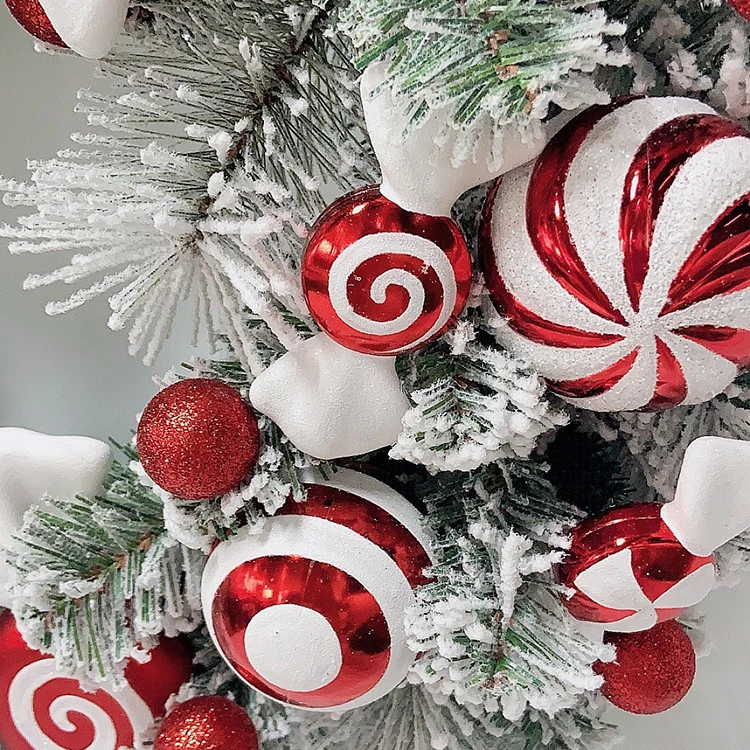 24 дюйма Белый Стекались орнамент конфеты Рождественский венок для передней двери фестиваль внутренней отделки Красный Белый тема конфеты