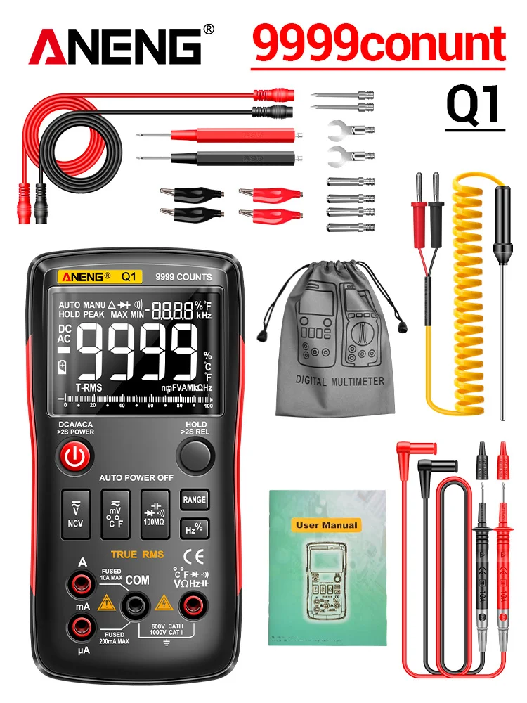 ANENG Q1 Pro True RMS Professional Digital Multimeter 9999 Tester with DIY Transistor Capacitor NCV Testers and LCR Meter