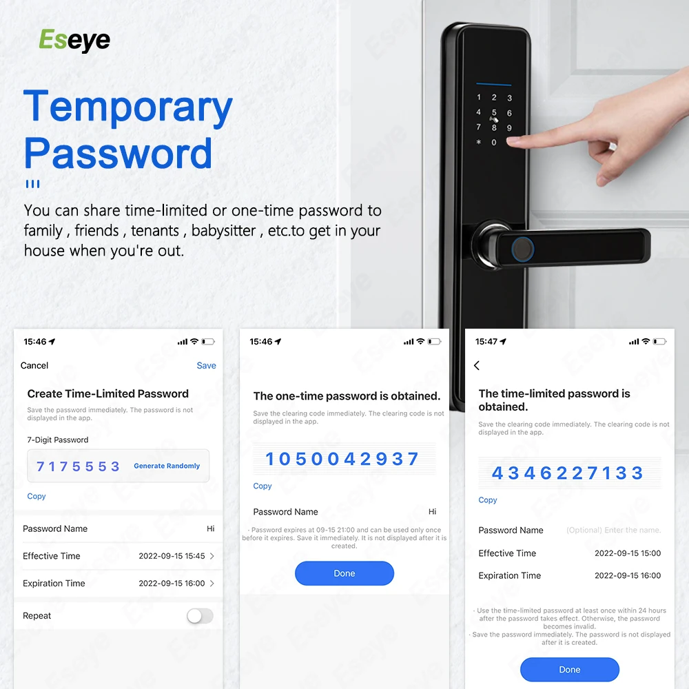 Eseye Fingerprint App Password Lock WiFi Security Waterproof Electronic Door Lock Digital TTlock Smart Lock With Fingerprint