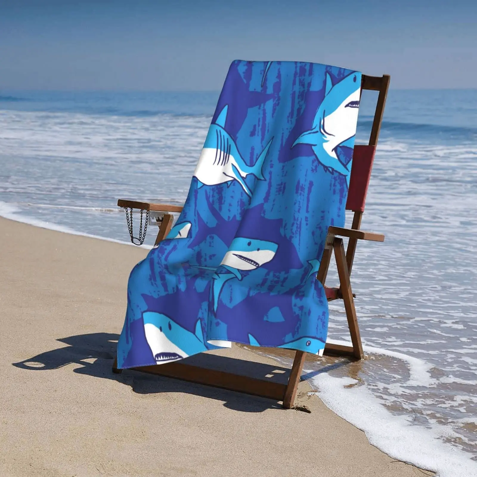 Personalized Shark Beach Towel for Boys Kids Microfiber Oversized Sand-Free Quick Dry Towel 100x180cm Clearance Sale details